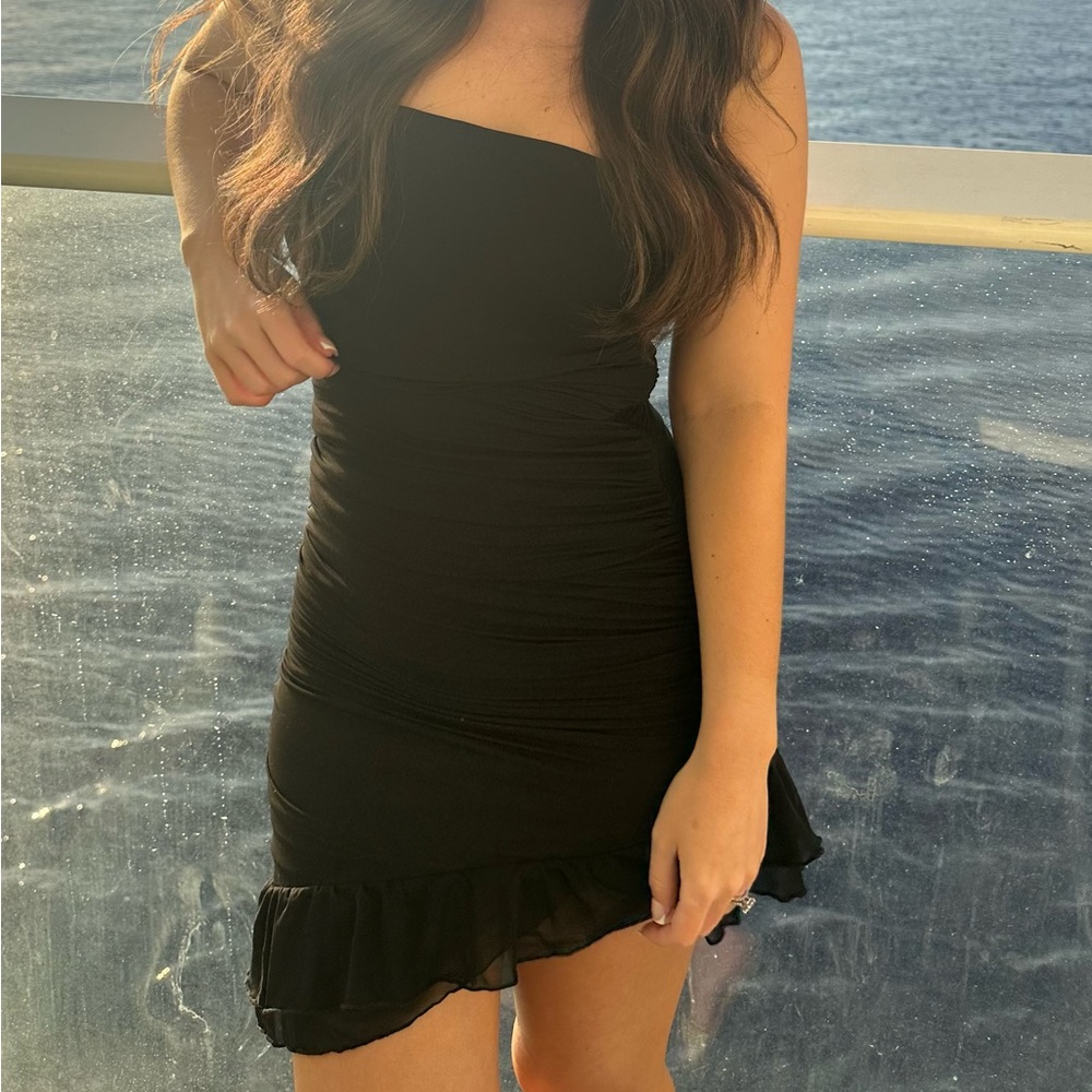 Revolve Strapless Black One-Shoulder Dress